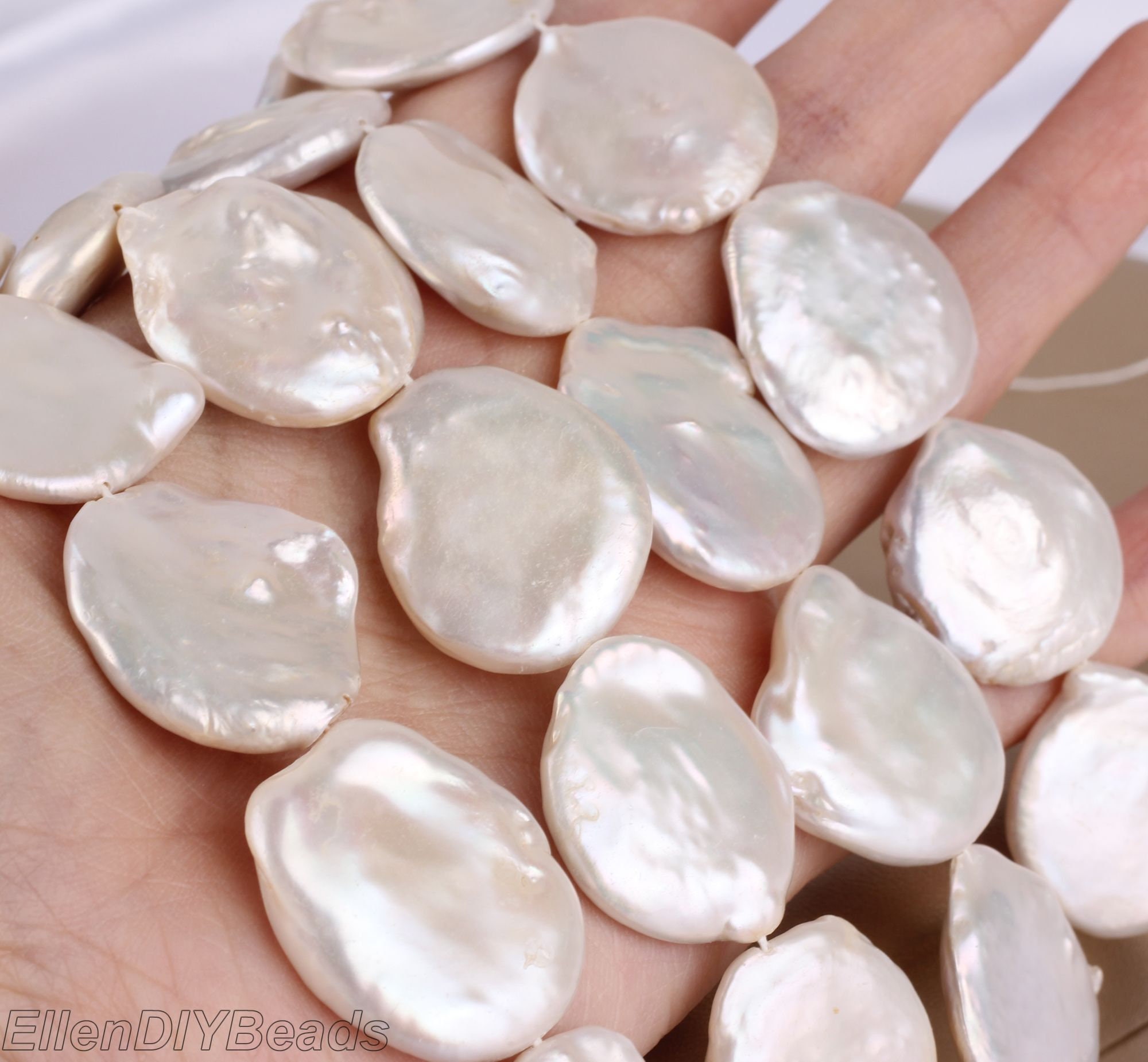 20-25mm Good Luster Large White Coin Pearl Beads,natural Freshwater Pearl Beads,coin Pearl Beads,wedding Jewelry-17 Pcs-15.5inches-nk001-2
