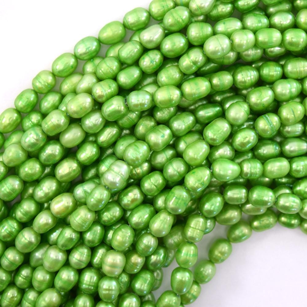 6x8mm Green Freshwater Pearl Rice Beads 14.5"strand