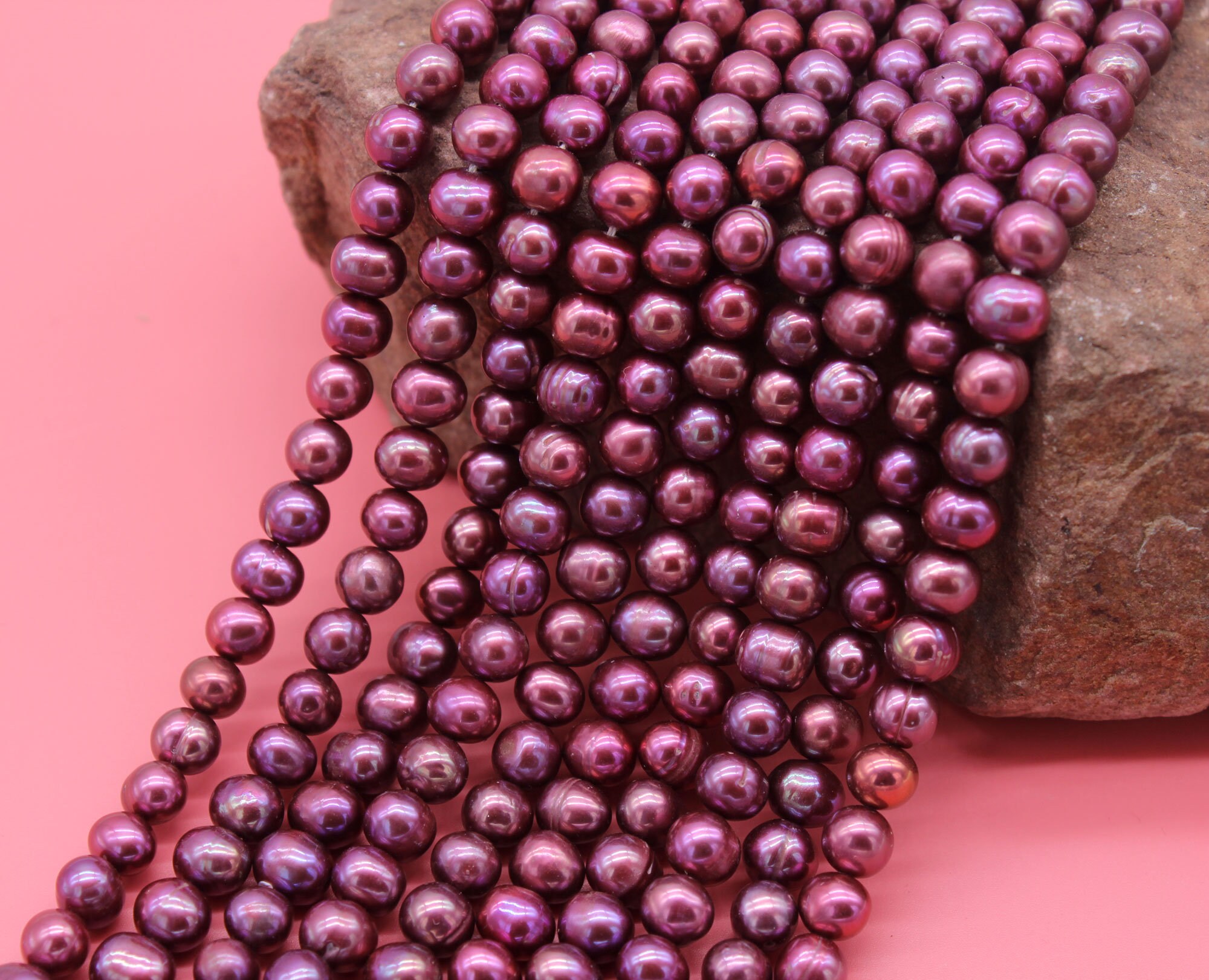 7-8mm High Luster Purple Freshwater Potato Pearl Beads, Loose Baroque Pearls,wedding Jewelry, Full Strand -15-15.5 Inches--fp128