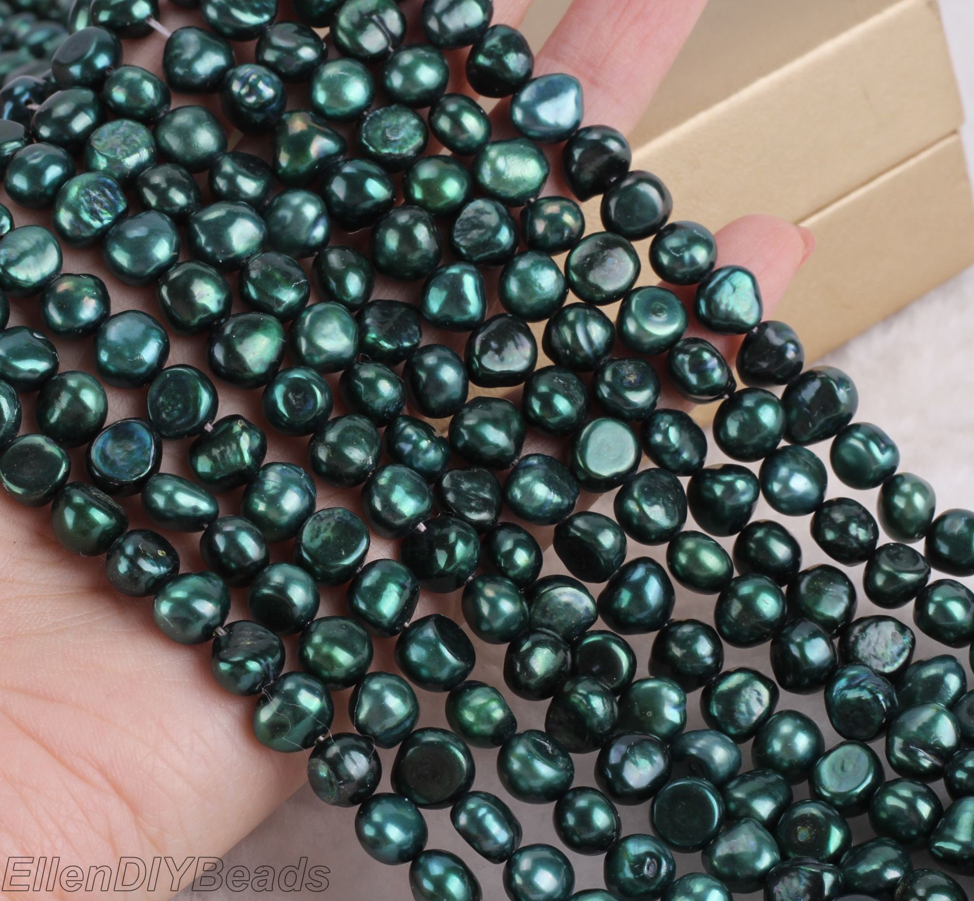8-9mm Christmas Green Potato Pearl Beads, Natural Freshwater Pearls, Loose Pearls, Pearl For Jewelry Making, Green Pearl--14inches---chl008