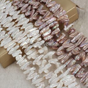 Beautiful White/purple Biwa Stick Pearls, Loose Biwa Pearl Beads,natural Genuine Freshwater Pearls,handmade Jewelry-15inches