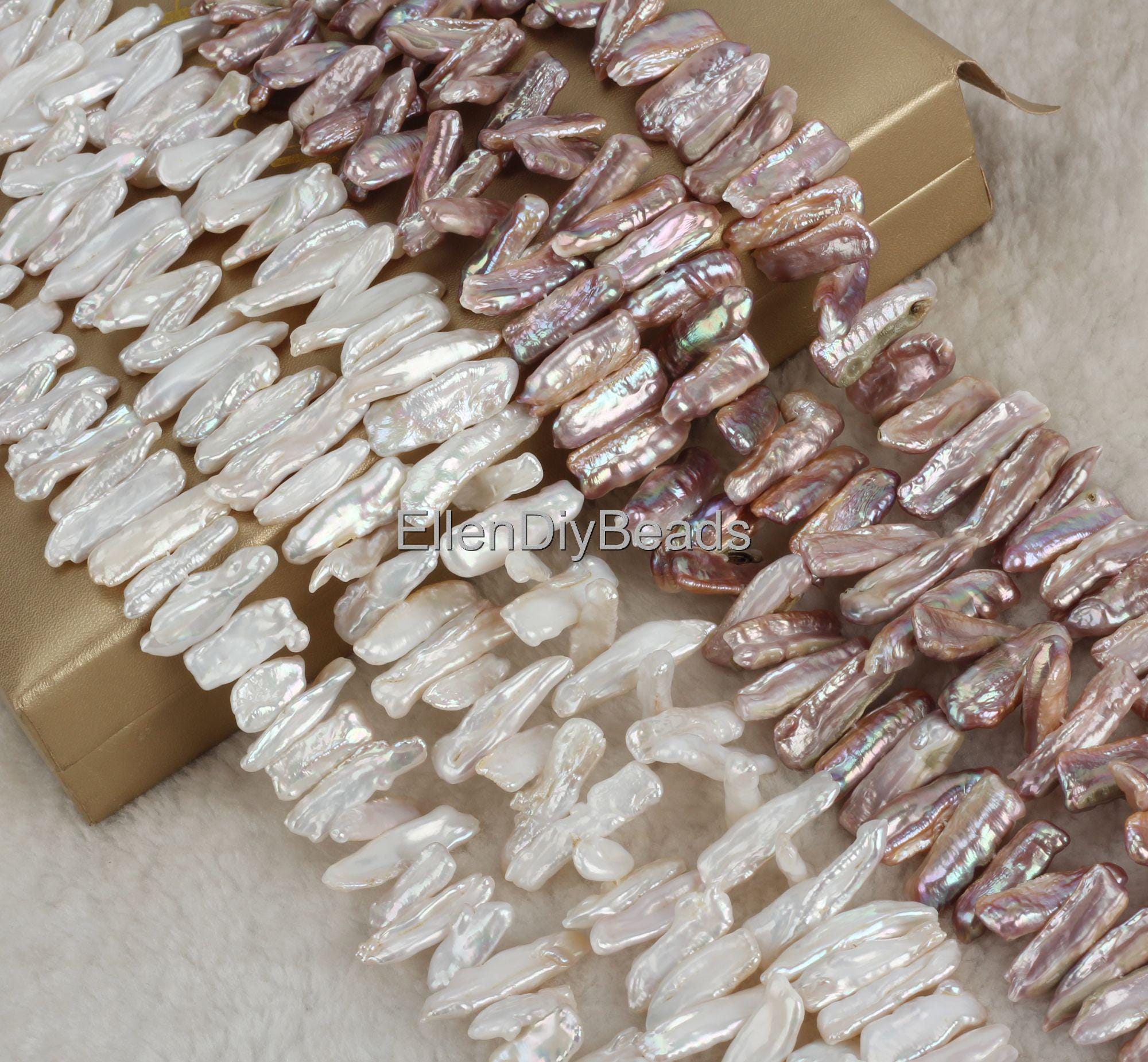 Beautiful White/purple Biwa Stick Pearls, Loose Biwa Pearl Beads,natural Genuine  Freshwater Pearls,handmade Jewelry-15inches