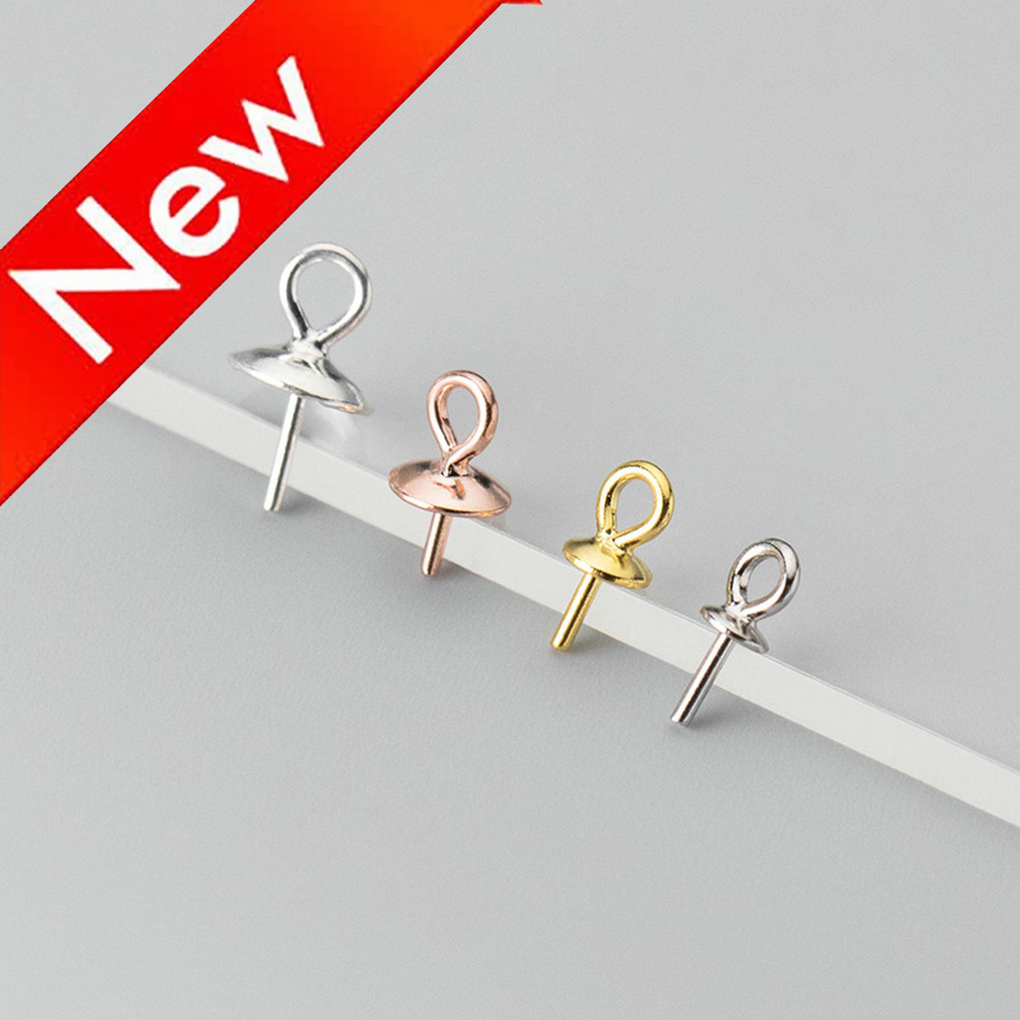 Glue In Bail Clasp With Peg - Perfect For Pearls And Half Drilled Beads - White Gold/ Rose Gold/ Gold Plated 925 Sterling Silver Bail Clasp
