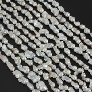 Large Irregular Baroque Pearl Beads,Genuine Natural White Freshwater Pearls,Flameball Pearls-15.5 inches-18pcs-YHZ002-7 Large Irregular Baroque Pearl Beads,Genuine Natural White Freshwater Pearls,Flameball Pearls-15.5 inches-18pcs-YHZ002-7