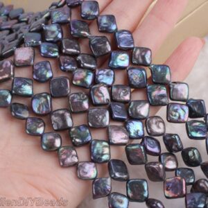 Peacock Black Freshwater Pearl Beads: 10x10mm Square Rhombus, 15.5" Strand Peacock Black Freshwater Pearl Beads: 10x10mm Square Rhombus, 15.5" Strand