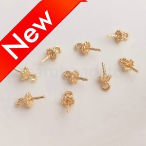 10-500 Pcs Pendant Bail Cap and Peg 14K Gold Plated 4mm Drop Pinch Clip Bail Peg for Half Drilled Pearl Beads Glue on Bails