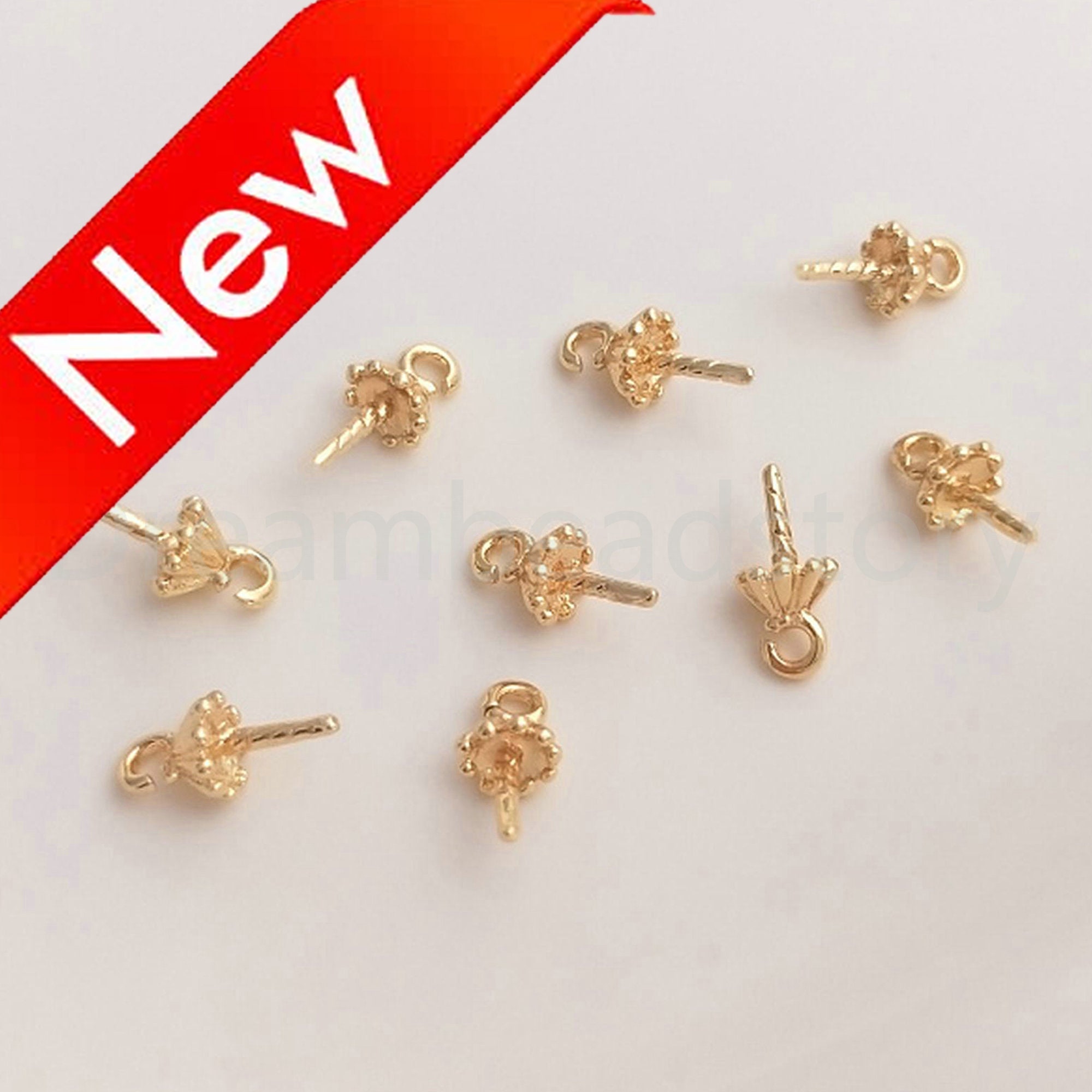 10-500 Pcs Pendant Bail Cap And Peg 14k Gold Plated 4mm Drop Pinch Clip Bail Peg For Half Drilled Pearl Beads Glue On Bails