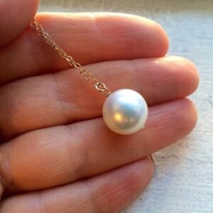 14k Gold Fill White Sea Pearl Pendant Necklace: Minimalist Wedding Jewelry