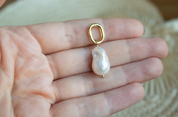 Baroque Pearl Pendant Only, White Baroque Pearl Charm, Freshwater Pearl Pendant Gold Filled, Large Pearl Pendant Removable, Flameball Pearl