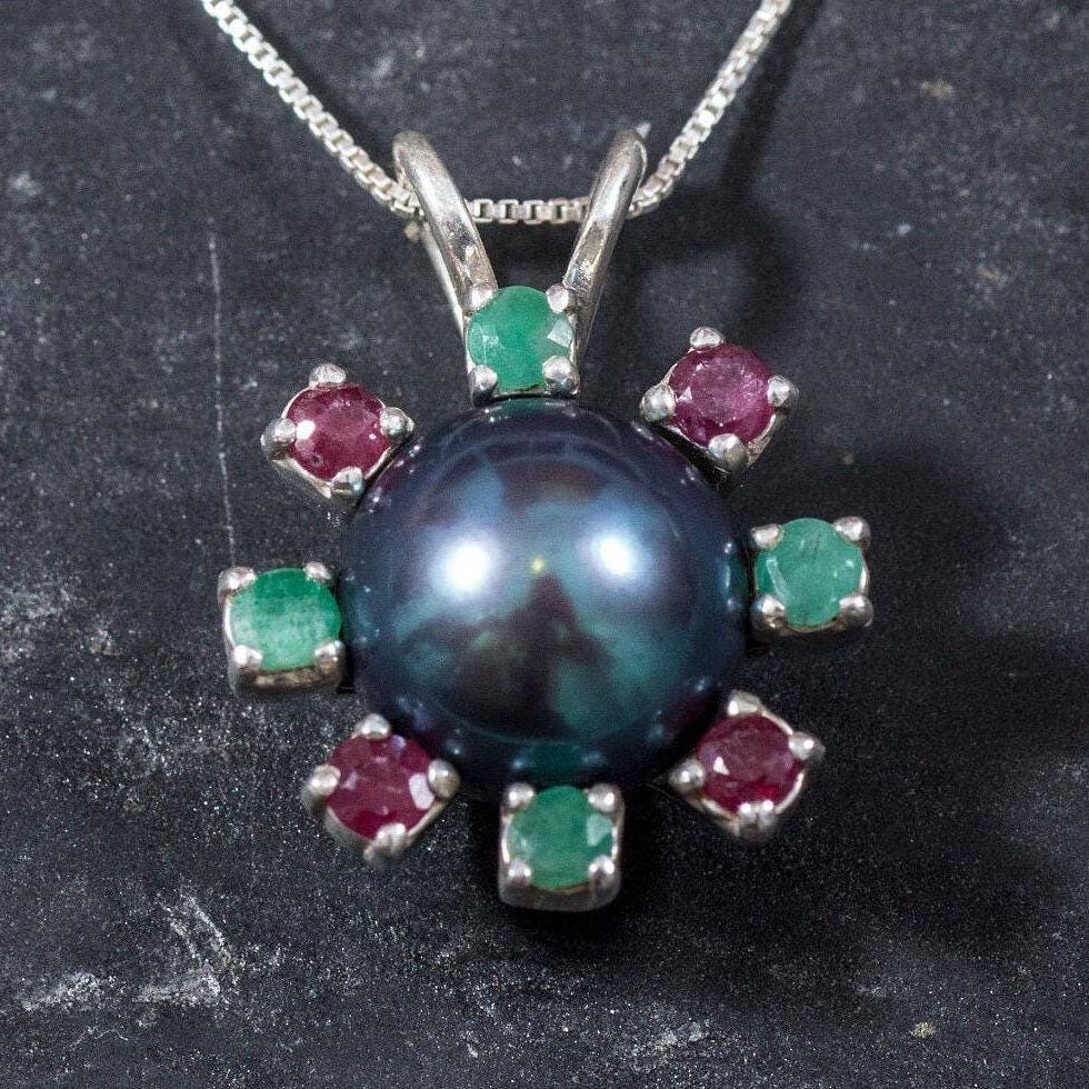 Black Pearl Pendant, Natural Black Pearl, Flower Pearl Necklace, June Birthstone Necklace, Black Flower Necklace, Pearl Gift, Rare By Adina