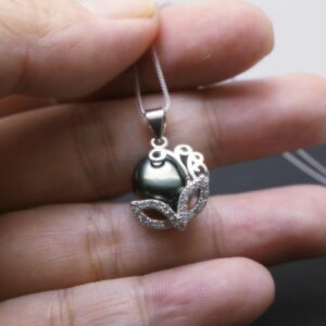 Black Pearl Necklace - 925 Sterling Silver Mask Party Jewelry - Freshwater Pearl Pendant 2626