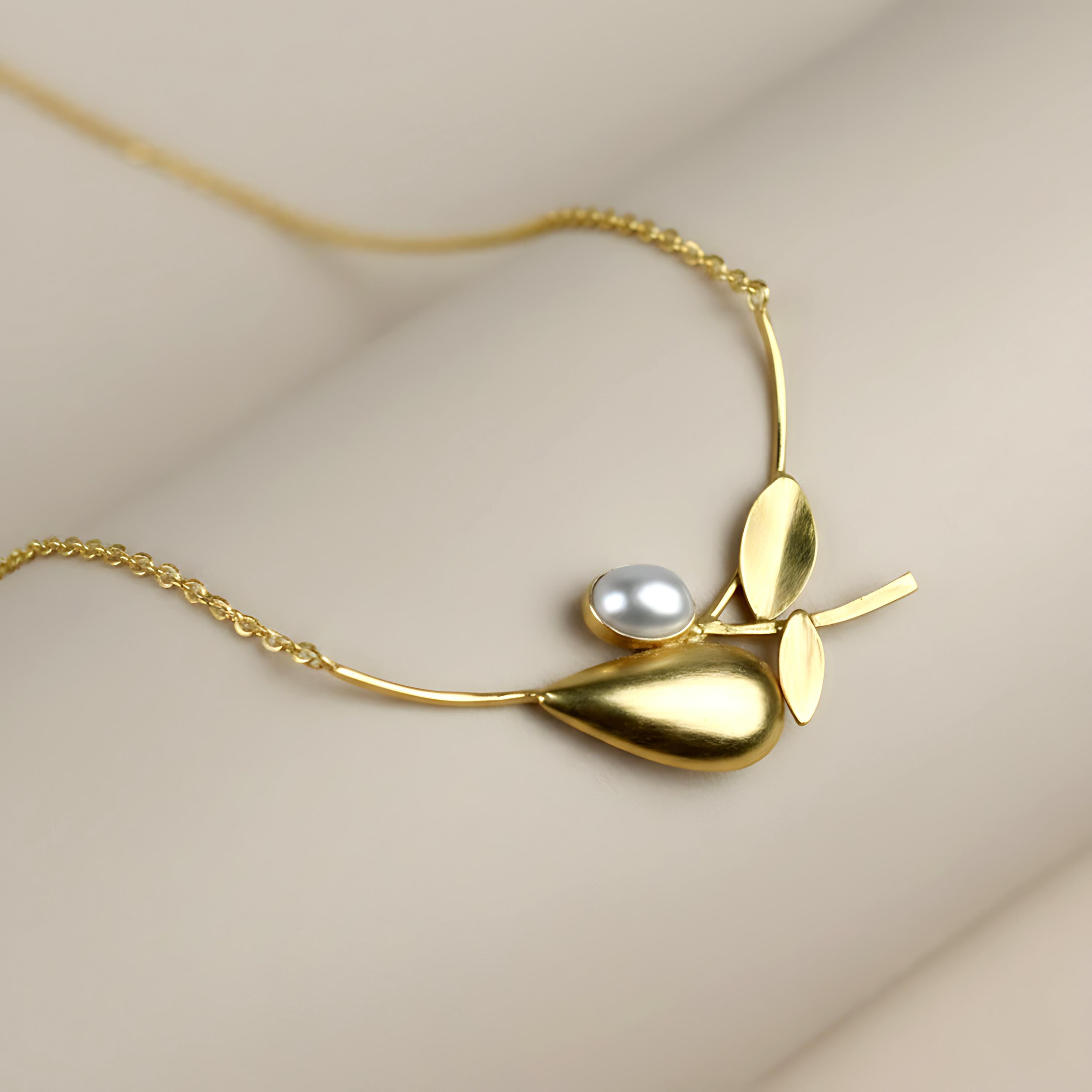 Brass Pearl Pendant Necklace: Minimalist Statement Jewelry