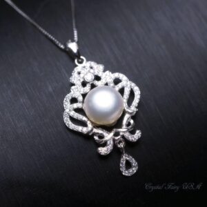 Bridal Genuine Pearl Necklace - 18kgp @ Sterling Silver - Natural Freshwater Gemstone Tassel White Pearl Pendant Jewelry #706