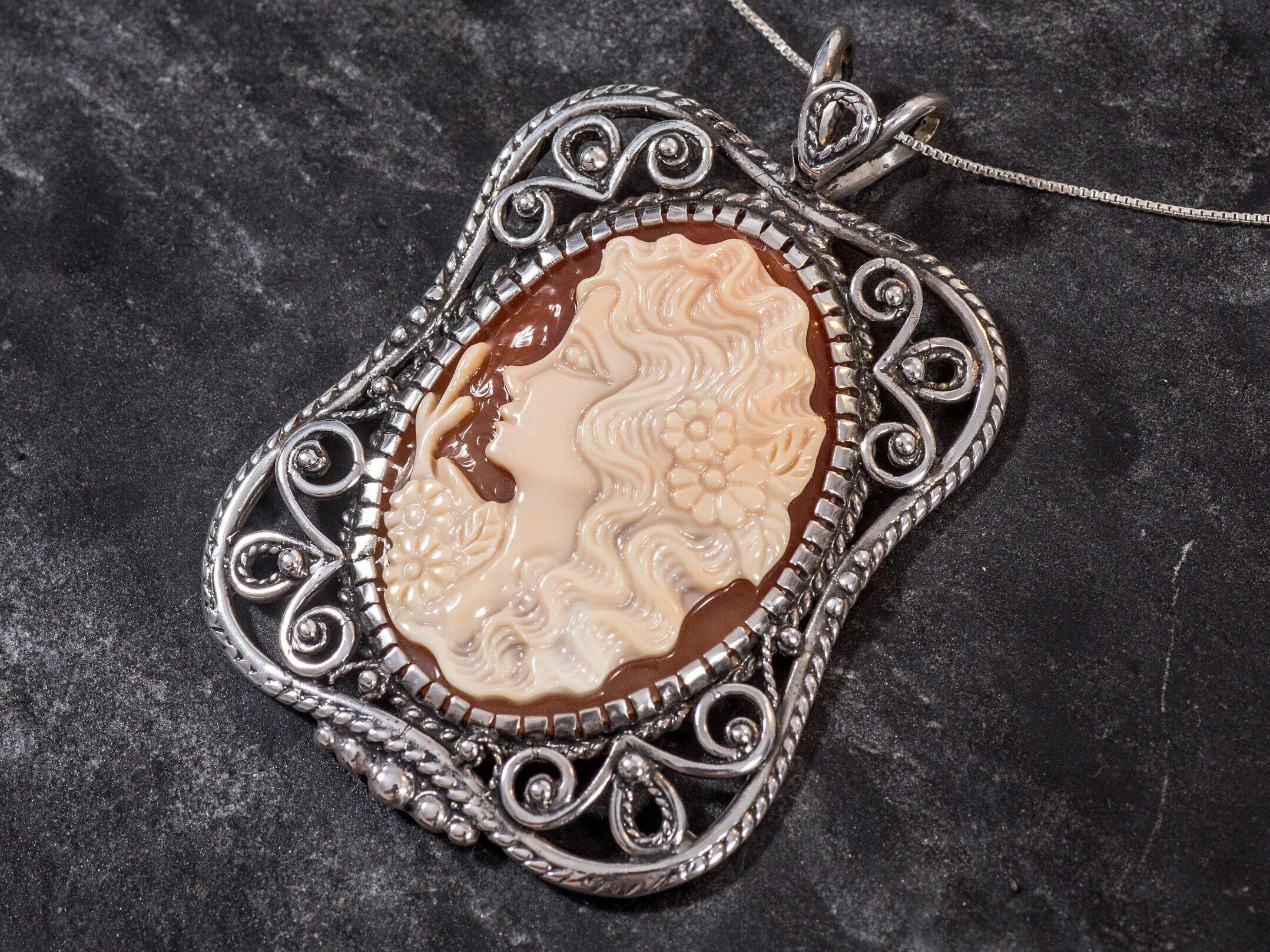 Cameo Pendant, Lady Cameo Necklace, Shell Pearl Pendant, Lady Pendant, Victorian Necklace, Statement Pendant, Carved Necklace, Rare By Adina