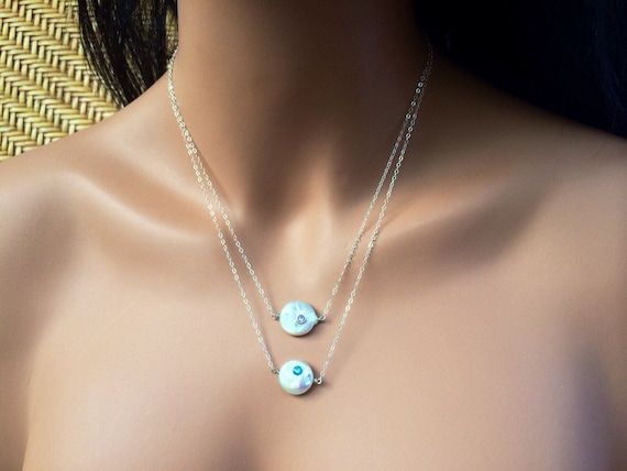 Coin Pearl Pendant: Sterling Silver Chain, Blue/purple Cz, June Birthstone Coin Pearl Pendant: Sterling Silver Chain, Blue/purple Cz, June Birthstone