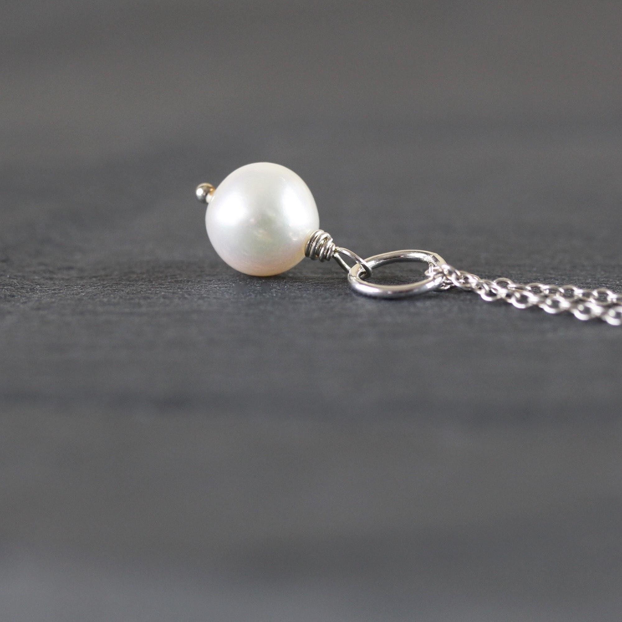 Freshwater Pearl Pendant In 925 Sterling Silver, 14kt Gold Or Rose Gold Filled, Natural White 10mm Round Pearl Necklace Charm, Dangle