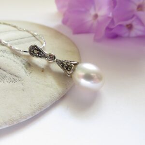 Freshwater Pearl Necklace, Marcasite Sterling Silver Pendant