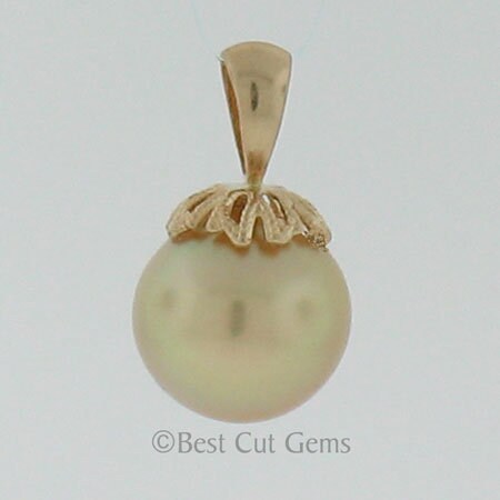 Golden South Sea Pearl Pendant, Natural Gold Color Pearl, 14kt Yellow Gold Pendant