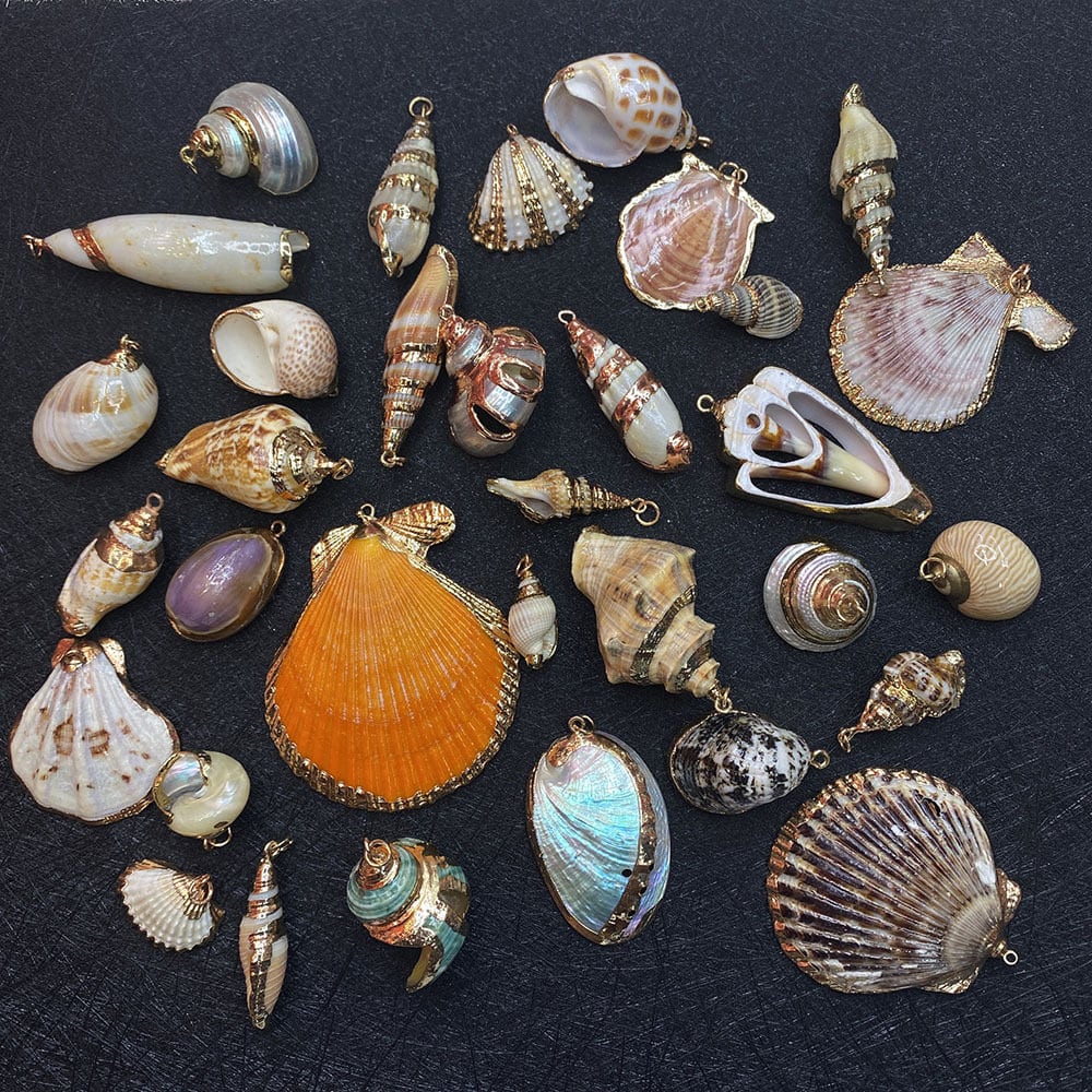 Natural Shells Pearls Beads, 15-55mm Natural Shell Pears Scallop Pendants Accessories,5 Beads, 33 Options