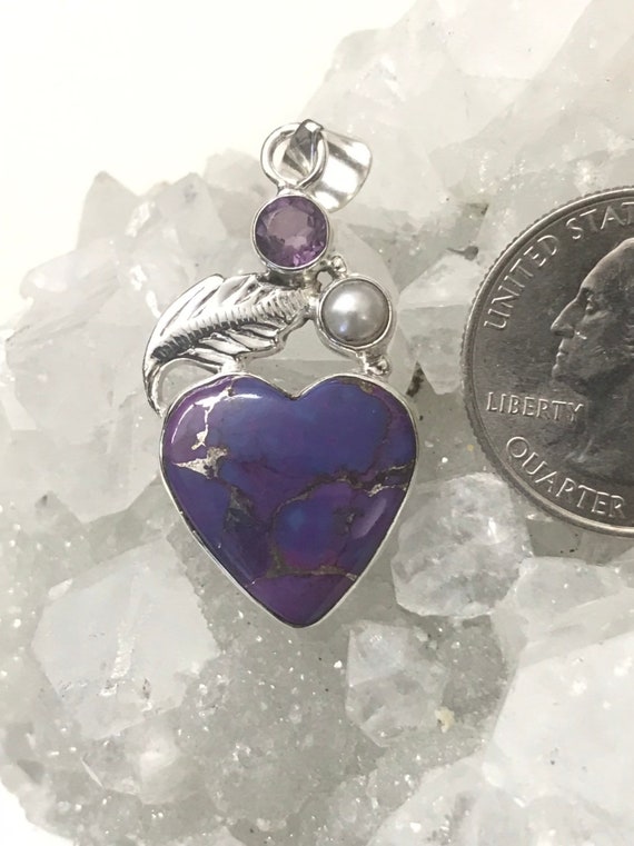 Purple Copper Turquoise, And Pearl Heart Pendant