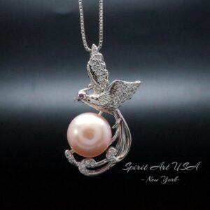Small Freshwater Pink Pearl Phoenix Necklace Full 925 Sterling Silver 18kgp Bird Pendant Pearl Jewelry #932