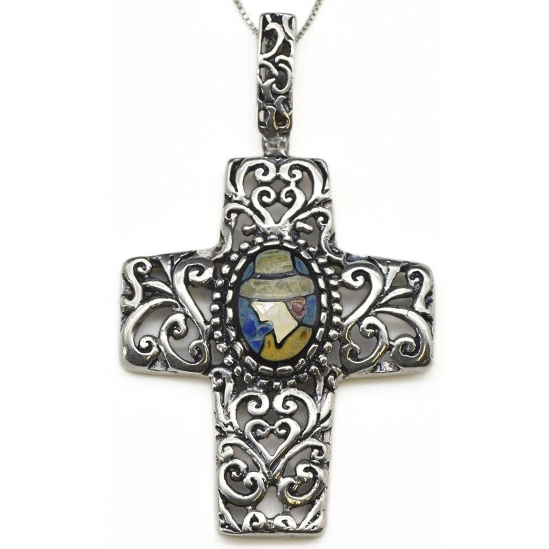 Statement Cross Pendant, Mosaic Necklace, Natural Shell Pearl, Cross Necklace, Vintage Cross Pendant, Filigree Necklace, Rare By Adina Statement Cross Pendant, Mosaic Necklace, Natural Shell Pearl, Cross Necklace, Vintage Cross Pendant, Filigree Necklace, Rare By Adina