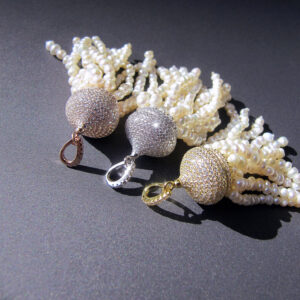 Pearl Tassel Pendant • Sterling Silver 925 • Rhodium / Rose / Gold Vermeil • Sparkling Pavé CZ Cubic Zirconia • Tariff Free Delivery to USA