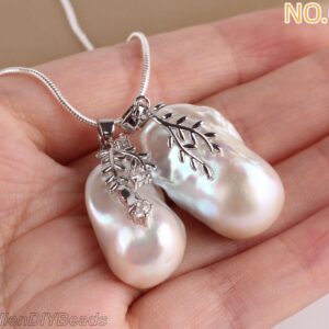 White Baroque Pearl Pendant, Silver Plated, Irregular Pearl Necklace