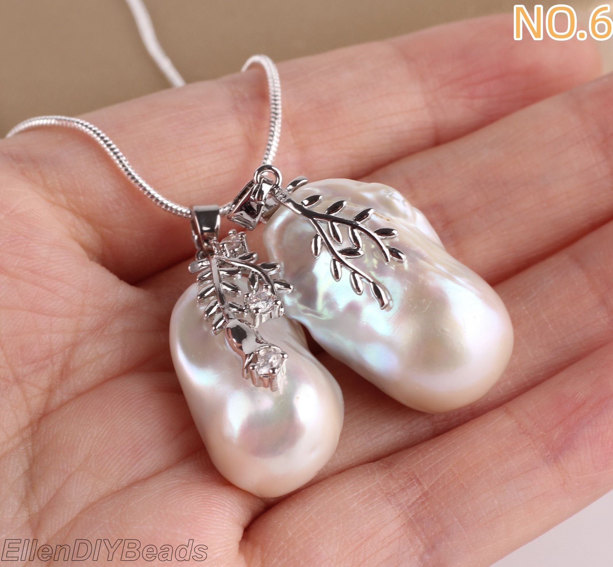 White Baroque Pearl Pendant, Silver Plated, Irregular Pearl Necklace