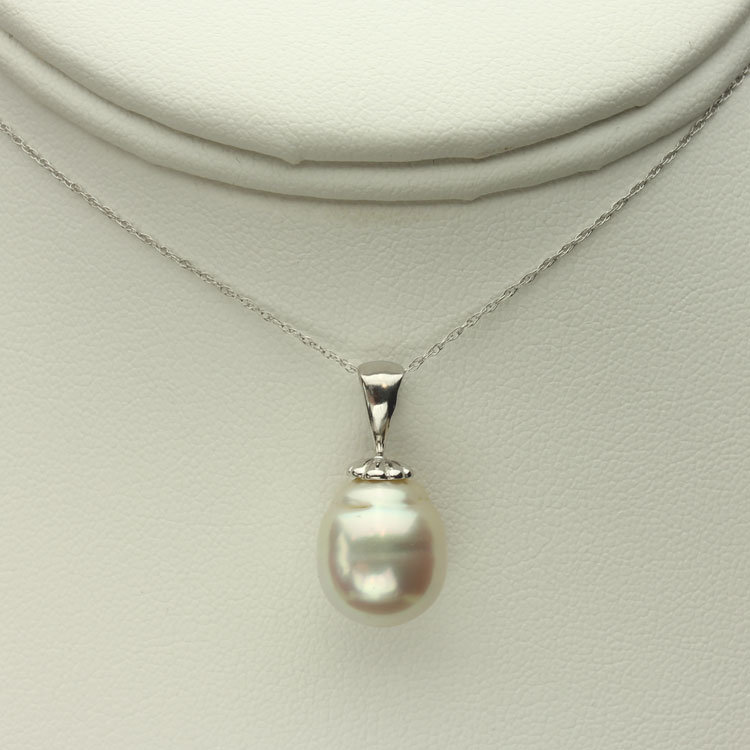 White South Sea Pearl Necklace, Natural Pearl, 14kt White Gold Pendant, Adjustable Gold Rope Chain, 16, 17, 18 Inch White South Sea Pearl Necklace, Natural Pearl, 14kt White Gold Pendant, Adjustable Gold Rope Chain, 16, 17, 18 Inch