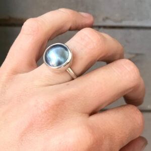 14mm Blue Grey Luminescent Mabe South Sea Aaa Pearl Sterling Silver Ring | Pearl Ring | Mabe Pearl Ring | June Birthday | Mermaid Jewelry