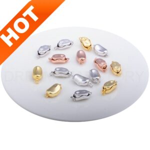 2-50 Pcs Oval Coffee Bean Clasp/ Push In Box Clasp Connector With Rings/ 18k/ White/ Rose Gold Plated Pearl Closure Finding