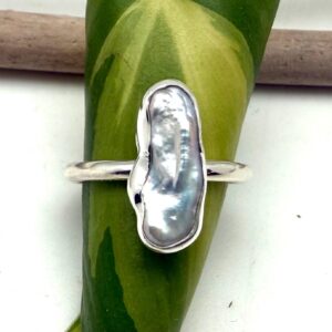 Biwa Pearl Sterling Silver Ring, Modern Minimalist - Size 7.5