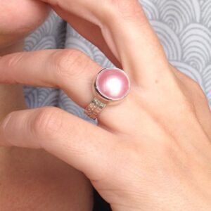 Elegant Romantic Blush Pink Mabe South Sea Pearl In Sterling Silver With Sterling Silver Decorative Ring Band | Pearl Ring | June Birthstone
