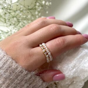 Freshwater Pearl Ring, Stretch Beaded Ring, Gifts For Her, Womens Jewelry, Gold Pearl Ring, Stackable Ring, Dainty Pearl Ring, Stacking Ring Freshwater Pearl Ring, Stretch Beaded Ring, Gifts For Her, Womens Jewelry, Gold Pearl Ring, Stackable Ring, Dainty Pearl Ring, Stacking Ring