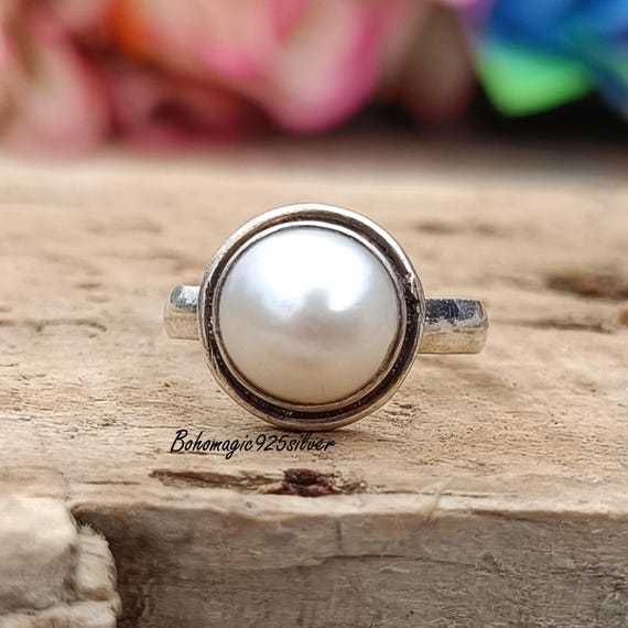 Handmade Pearl Ring: Sterling Silver Gemstone Jewelry