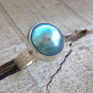 Large Elegant Blue Pink White Or Gray Mabe Pearl Sterling Silver Decorative Ring Band | June Birthstone | Mermaid Jewelry | Boho