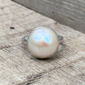 Large Elegant White Cream Luminescent Mabe South Sea Aaa Pearl Sterling Silver Ring | Mermaid Jewelry | Boho | June Birthstone