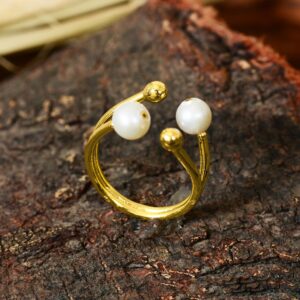 Natural Freshwater Pearl Promise Ring Vintage Ring Adjustable Ring Stackable Ring Anniversary Gift Engagement Ring Dainty Ring