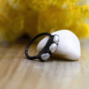 Natural White Pearl Gemstone Ring Jewelry Black Solitaire Ring Anniversary Ring Proposal Ring Wedding Ring Multi Stone Ring