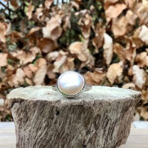 Peach Freshwater Pearl Sterling Silver Ring - June Birthstone