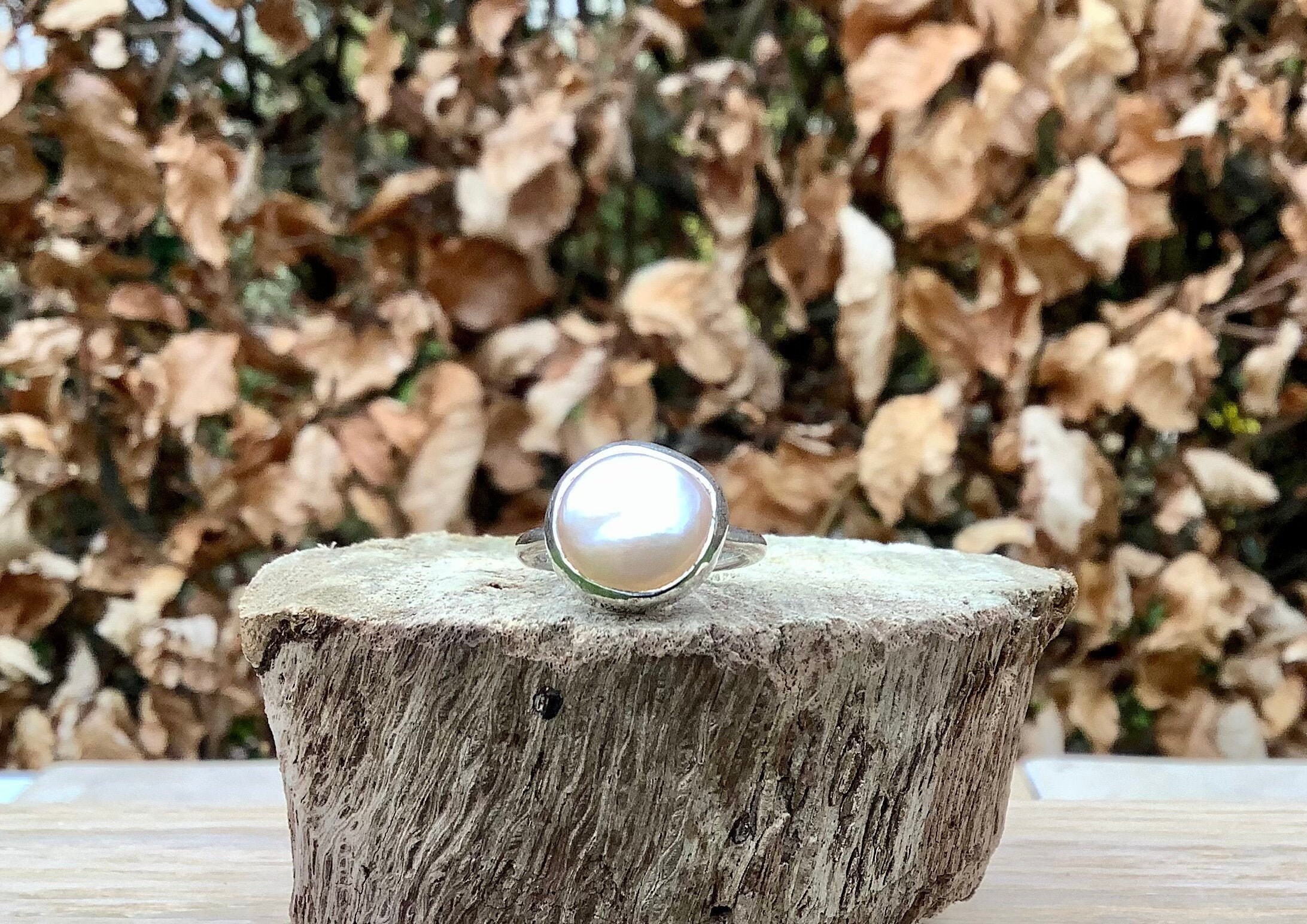 Peach Freshwater Pearl Sterling Silver Ring - June Birthstone