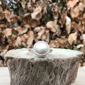 Peach Freshwater Pearl Sterling Silver Ring - June Birthstone
