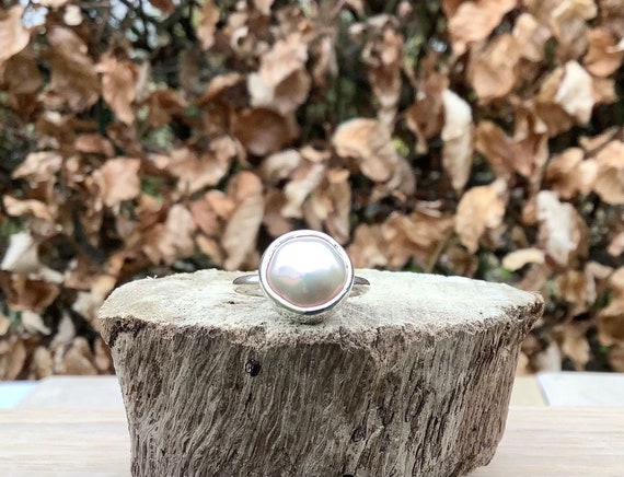 Peach Freshwater Pearl Sterling Silver Ring - June Birthstone