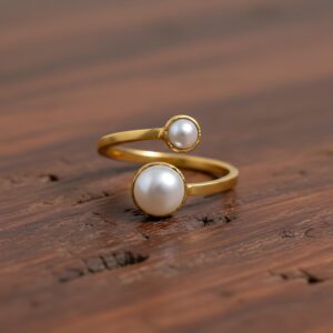 Sea Pearl Gemstone Ring Minimal Bypass Ring Dainty Anniversary Gifts Handmade Jewelry Rings For Women