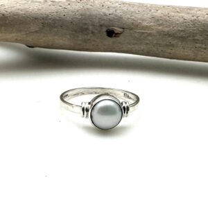 Small Pearl Sterling Silver Ring, Minimalist Everyday Ring