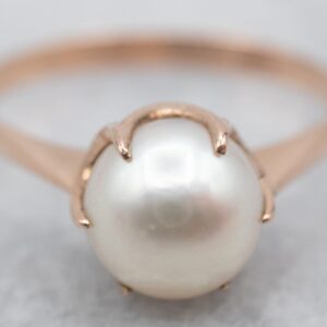 Vintage 10k Yellow Gold Pearl Solitaire Ring, June Birthstone