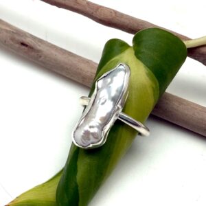 White Biwa Pearl Sterling Silver Ring, Size 6