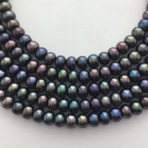 7mm Rainbow Black Button/rondelle Freshwater Pearl Beads. 16" Strand Of Button Pearls, Approx. 74 Beads Per Strands.