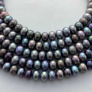 8-9mm Dark Grey Peacock Button/rondelle Fresh Water Pearl Beads. 16" Strand Of Fat Peacock Button Pearls, Approx. 62 Beads Per S